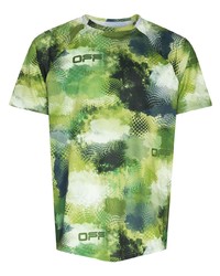 grünes Camouflage T-Shirt mit einem Rundhalsausschnitt aus Netzstoff von Off-White