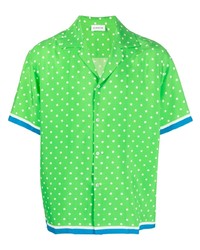 grünes gepunktetes Seide Kurzarmhemd