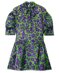 grünes gerade geschnittenes Kleid aus Seide mit Blumenmuster