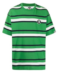 grünes horizontal gestreiftes T-Shirt mit einem Rundhalsausschnitt von AAPE BY A BATHING APE