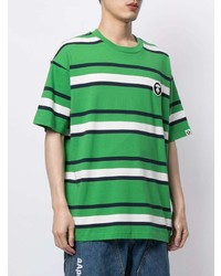 grünes horizontal gestreiftes T-Shirt mit einem Rundhalsausschnitt von AAPE BY A BATHING APE