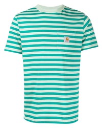 grünes horizontal gestreiftes T-Shirt mit einem Rundhalsausschnitt von Carhartt WIP