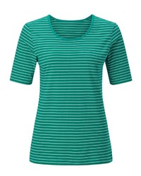 grünes horizontal gestreiftes T-Shirt mit einem Rundhalsausschnitt von COLLECTION L.