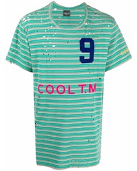 grünes horizontal gestreiftes T-Shirt mit einem Rundhalsausschnitt von COOL T.M