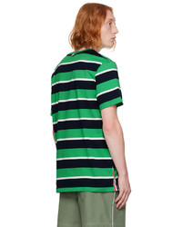 grünes horizontal gestreiftes T-Shirt mit einem Rundhalsausschnitt von Thom Browne