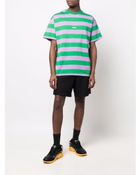 grünes horizontal gestreiftes T-Shirt mit einem Rundhalsausschnitt von MSGM