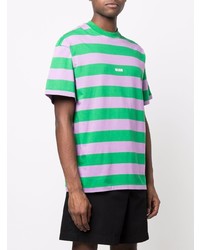 grünes horizontal gestreiftes T-Shirt mit einem Rundhalsausschnitt von MSGM