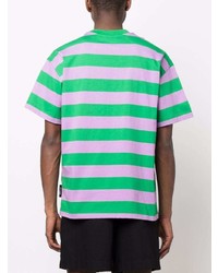 grünes horizontal gestreiftes T-Shirt mit einem Rundhalsausschnitt von MSGM