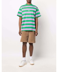 grünes horizontal gestreiftes T-Shirt mit einem Rundhalsausschnitt von MSGM