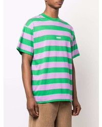 grünes horizontal gestreiftes T-Shirt mit einem Rundhalsausschnitt von MSGM