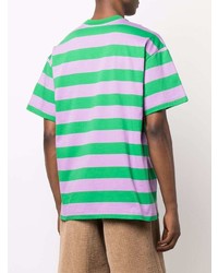 grünes horizontal gestreiftes T-Shirt mit einem Rundhalsausschnitt von MSGM