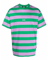 grünes horizontal gestreiftes T-Shirt mit einem Rundhalsausschnitt von MSGM