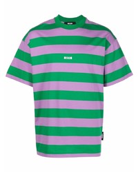 grünes horizontal gestreiftes T-Shirt mit einem Rundhalsausschnitt von MSGM