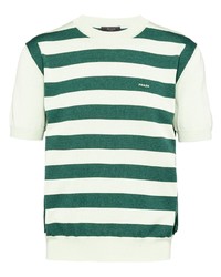 grünes horizontal gestreiftes T-Shirt mit einem Rundhalsausschnitt von Prada