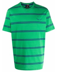 grünes horizontal gestreiftes T-Shirt mit einem Rundhalsausschnitt von PS Paul Smith