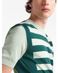 grünes horizontal gestreiftes T-Shirt mit einem Rundhalsausschnitt von Prada