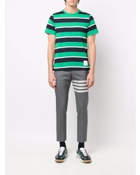 grünes horizontal gestreiftes T-Shirt mit einem Rundhalsausschnitt von Thom Browne