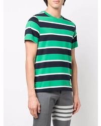 grünes horizontal gestreiftes T-Shirt mit einem Rundhalsausschnitt von Thom Browne