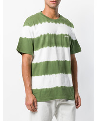 grünes horizontal gestreiftes T-Shirt mit einem Rundhalsausschnitt von Stussy