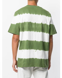 grünes horizontal gestreiftes T-Shirt mit einem Rundhalsausschnitt von Stussy