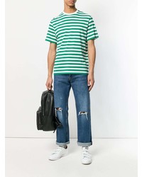 grünes horizontal gestreiftes T-Shirt mit einem Rundhalsausschnitt von Golden Goose Deluxe Brand