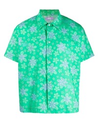 grünes Kurzarmhemd mit Blumenmuster von ERL