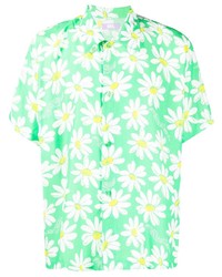 grünes Kurzarmhemd mit Blumenmuster von ERL