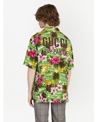 grünes Kurzarmhemd mit Blumenmuster von Gucci