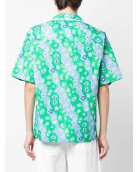 grünes Kurzarmhemd mit Blumenmuster von Marni