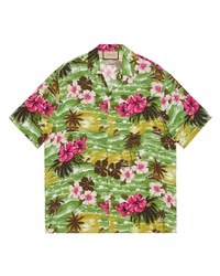 grünes Kurzarmhemd mit Blumenmuster von Gucci