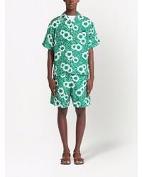 grünes Kurzarmhemd mit Blumenmuster von Prada