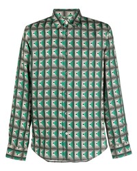grünes Langarmhemd mit geometrischem Muster