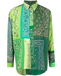 grünes Langarmhemd mit Paisley-Muster