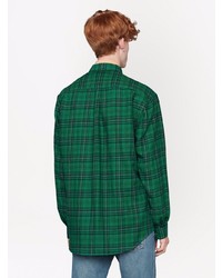grünes Langarmhemd mit Schottenmuster von Gucci