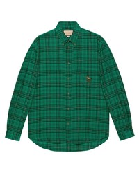 grünes Langarmhemd mit Schottenmuster von Gucci