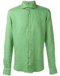grünes Leinen Langarmhemd