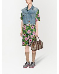 grünes Seide Kurzarmhemd mit Blumenmuster von Gucci
