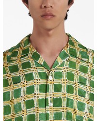 grünes Seide Kurzarmhemd mit Karomuster von Marni