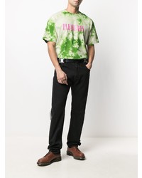 grünes Mit Batikmuster T-Shirt mit einem Rundhalsausschnitt von Pleasures