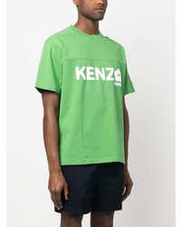 grünes T-Shirt mit einem Rundhalsausschnitt mit Blumenmuster von Kenzo