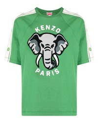 grünes T-Shirt mit einem Rundhalsausschnitt mit Blumenmuster von Kenzo