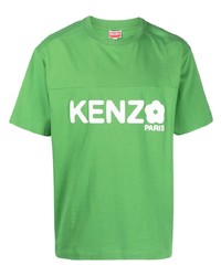grünes T-Shirt mit einem Rundhalsausschnitt mit Blumenmuster von Kenzo