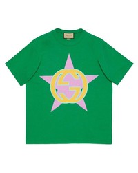 grünes T-Shirt mit einem Rundhalsausschnitt mit Sternenmuster
