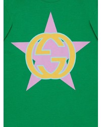 grünes T-Shirt mit einem Rundhalsausschnitt mit Sternenmuster von Gucci