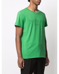 grünes T-Shirt mit einem Rundhalsausschnitt von Balmain