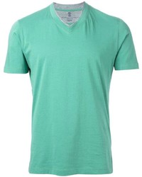 grünes T-Shirt mit einem V-Ausschnitt von Brunello Cucinelli