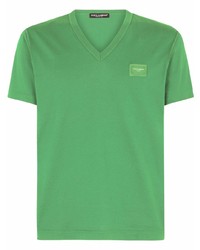 grünes T-Shirt mit einem V-Ausschnitt von Dolce & Gabbana