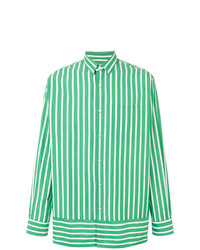 grünes vertikal gestreiftes Langarmhemd von AMI Alexandre Mattiussi