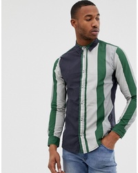 grünes vertikal gestreiftes Langarmhemd von Burton Menswear