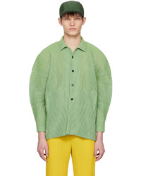 grünes vertikal gestreiftes Langarmhemd von Homme Plissé Issey Miyake